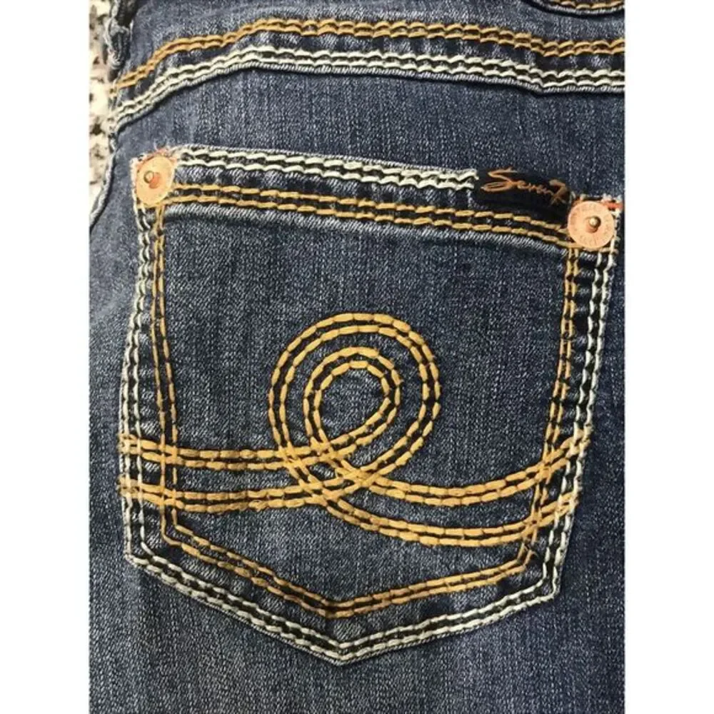 Seven 7 Womens Bootcut Jeans Blue Medium Wash Low Rise Embroidered Sz 6P 30 x 30 - Picture 2 of 11